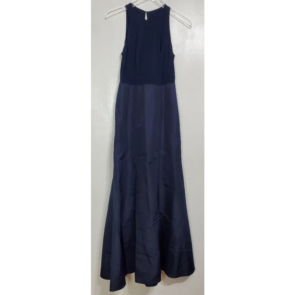 Sleeveless Navy Bow-Waist Evening Dress - Picture 4 of 14
